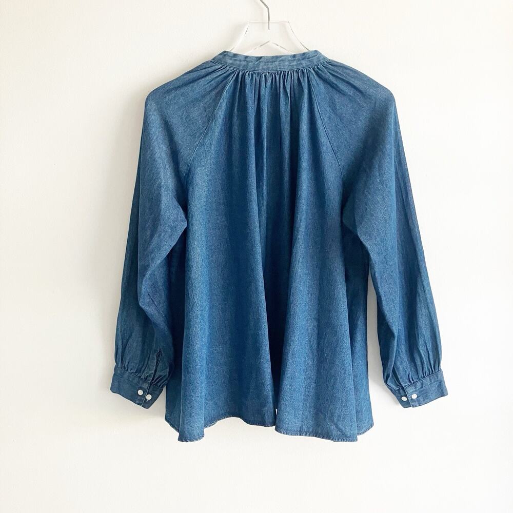 Anthropologie ne Quittezpas Medium Hallie Chambray Blouse Embroidered Tie Top - Picture 4 of 5